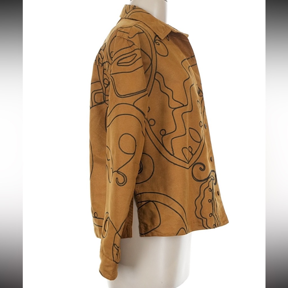 Chico's Mustard Brown Abstract Print Button-Down Shirt - Picture 4 of 5